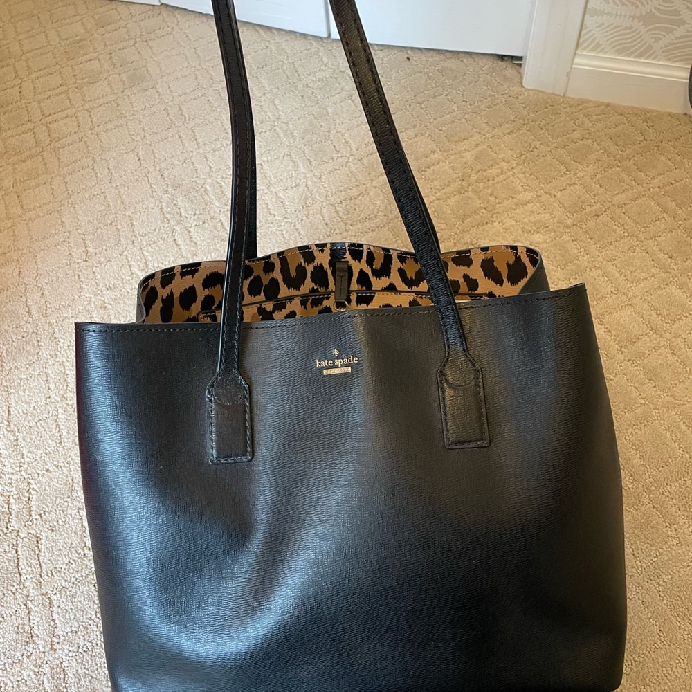 kate spade Black Tote with Leopard-Print Interior